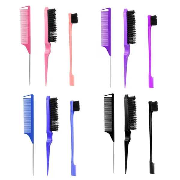 3pcs New Professional Barbershop Hairdressing Comb Set Double-Sided Edge Control Brush Hairline Brush And Rat Tail Comb