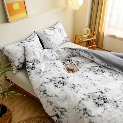 Home-bedding-set-White-marble-pattern-duvet-cover-pillowase-FR-king-US-twin-UK-queen-AU-1