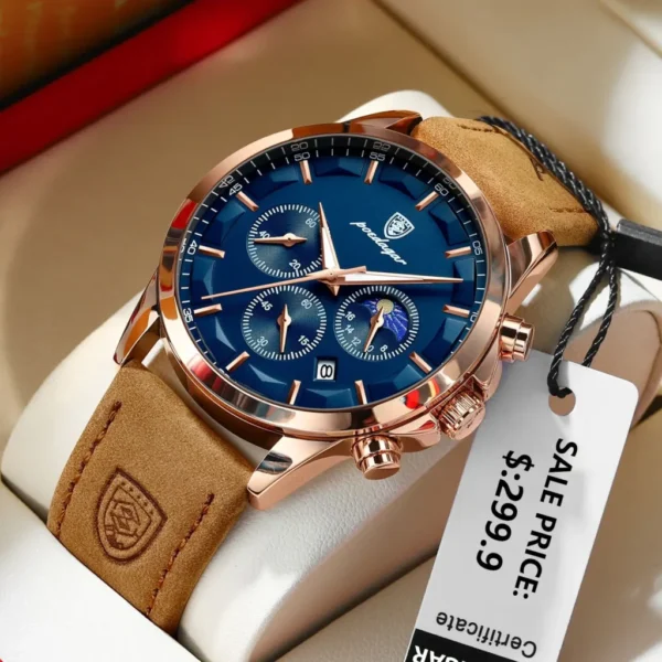 POEDAGAR Men Quartz Watch Luxury Sports Waterproof Chronograph Luminous Date Man Wristwatch Business Leather Men's Watches Clock