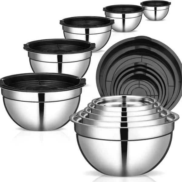 Stainless Steel Mixing Bowls Set 5 Piece Metal Mixing Bowls with Lids Set for Kitchen, Baking, Prepping, Cooking