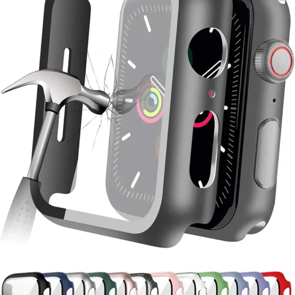 Tempered Glass+cover For Apple Watch Accessories 45mm 41mm 44mm 40mm 42mm Screen Protector Apple watch Case serie 9 4 5 6 SE 7 8