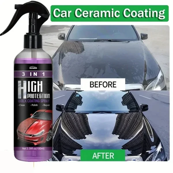 Car Wax Polish Spray Hydrophobic 3 In 1 Rapid Ceramic Coating Fortify  Intense Gloss Shine For Glass & Wheels & Paint Sealant Detail